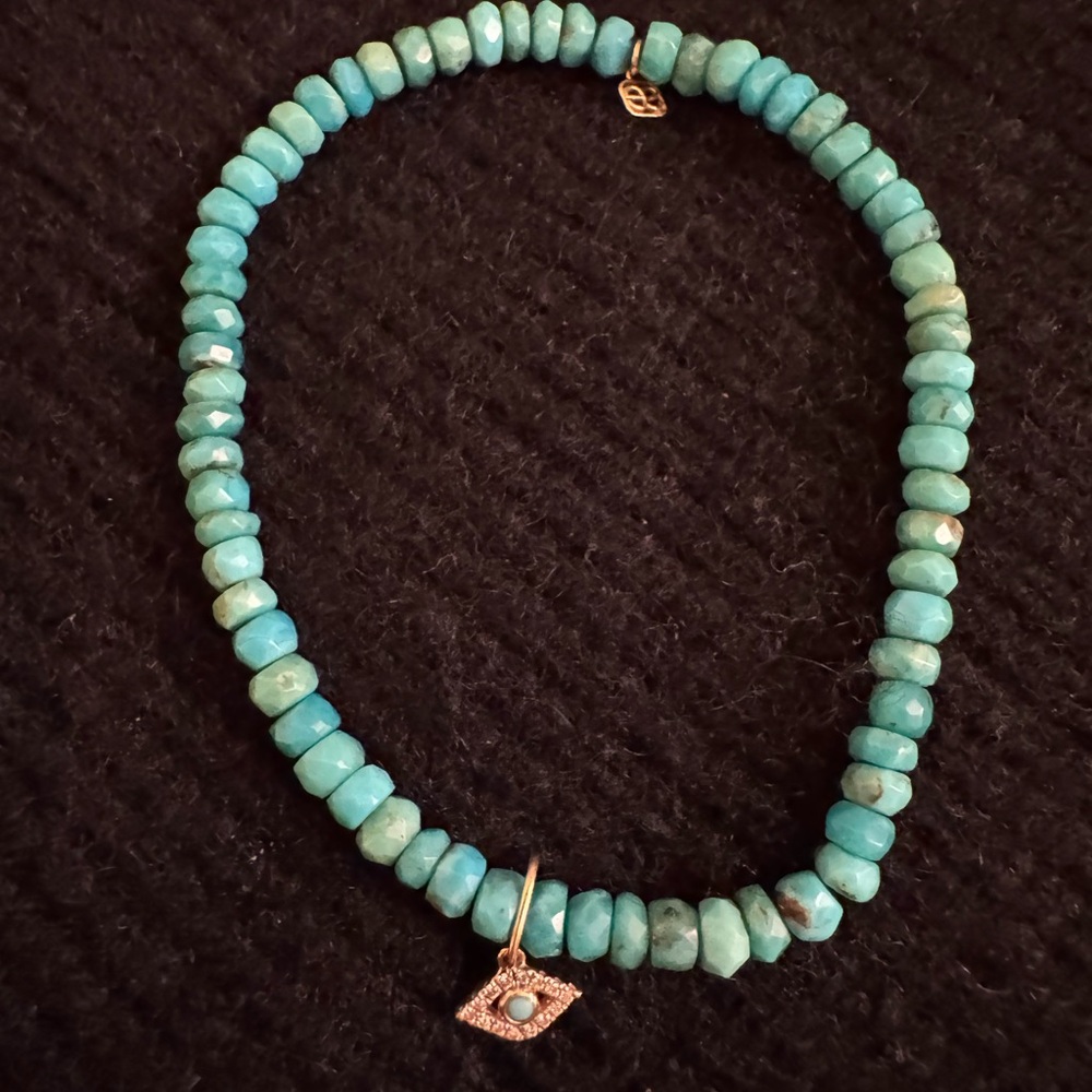 Turquoise Beaded Necklace with Gold Charm